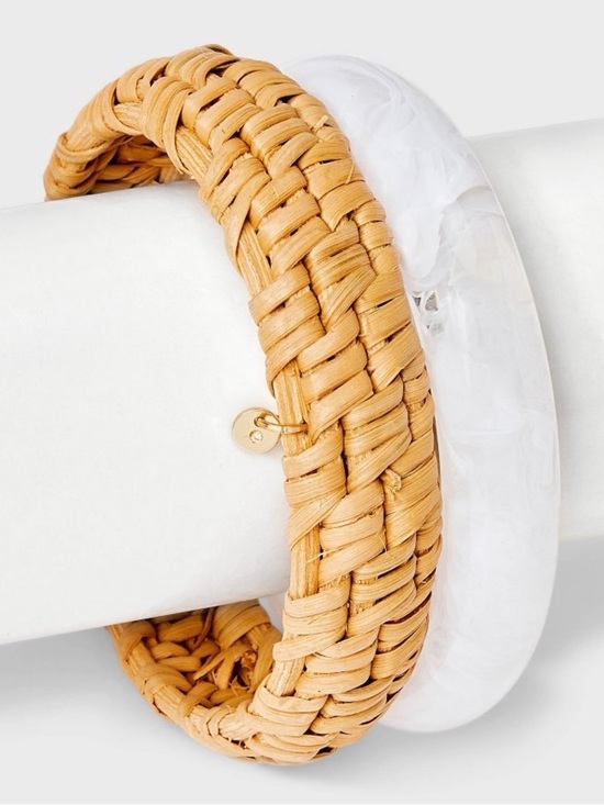 a new day Jewelry - a new day White Resin and Woven Tan Bangle Set